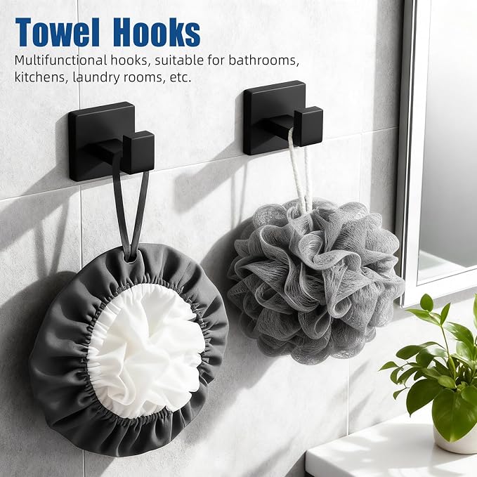 Matte Black Bathroom Hardware Accessories Set, Stainless Steel Towel Racks for Bathroom, 16 Inch Towel Bar, Towel Holders, Updated Toilet Paper Holder with Shelf Wall Mounted(10-Pieces)
