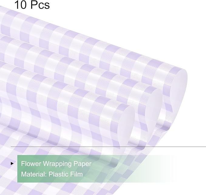 MECCANIXITY Flower Wrapping Paper Waterproof Floral Wrap Plaid Pale Purple Gift Packaging 22.8 x 22.8 Inch Used for DIY Crafts Bouquet Packaging 10 Pcs