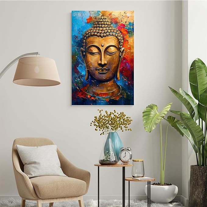Golden Serenity Buddha Vintage Painting Wall Art Spirituality and Modern Art Wall Decor Adds Brilliance to Vibrant Home Decor 16x24in Frameless