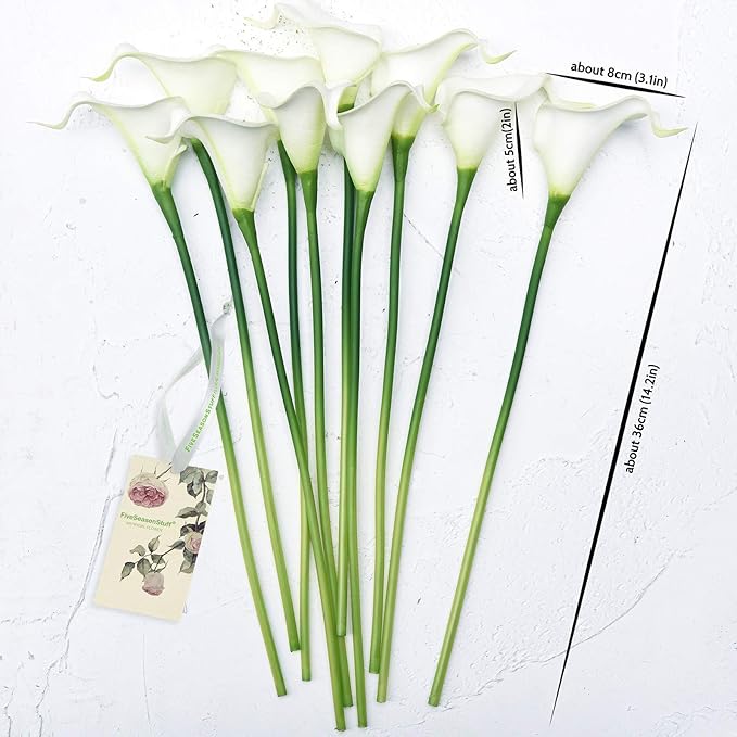 FiveSeasonStuff Real Touch Calla Lily Artificial Flowers Wedding Bridal Bouquet | Floral Arrangements | 15 Calla Lilies (Summer White)