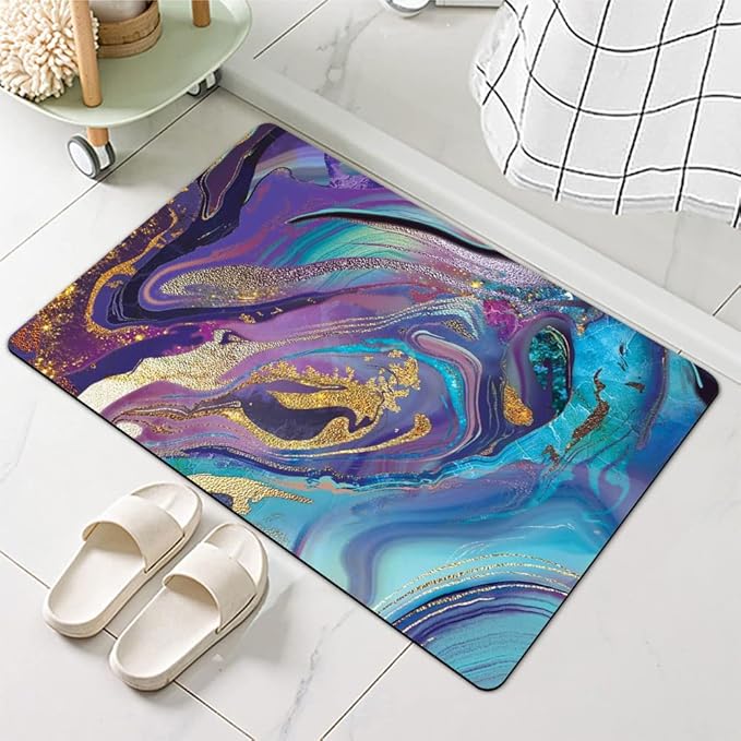 Diatomaceous Earth Bath Mat,Purple Gold Marble Non-Slip Volume Super Absorbent Fast Drying for Bathroom Kitchen Door mat,Eco-Friendly Easy to Clean 17×27.5Inch (43 * 70cm)