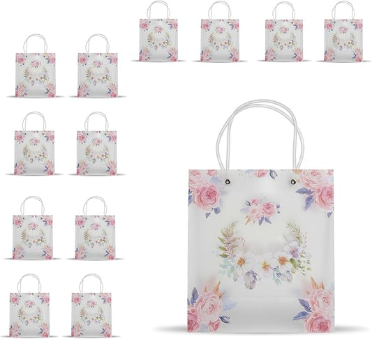 12 Pack Gift Bags with Cherry Blossom Design, Floral Plastic Totes for Wedding Favors, Party Goodies & Gifts