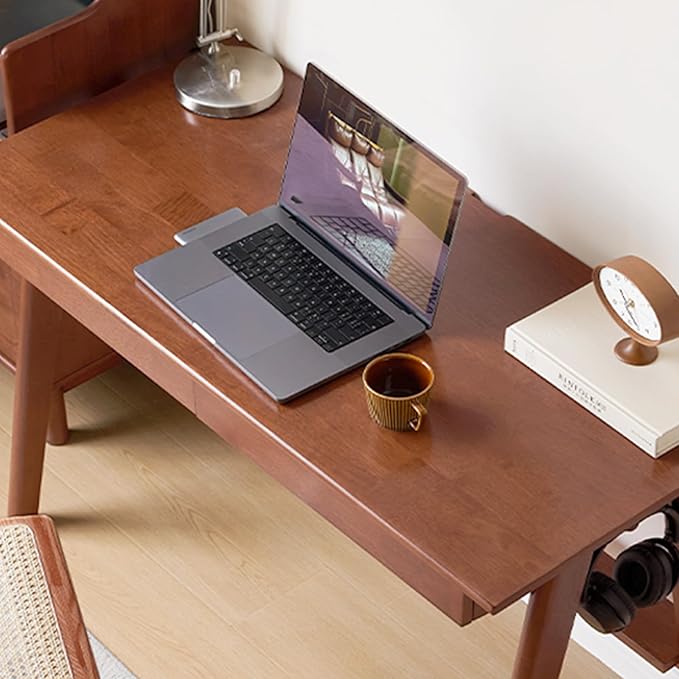 100% Solid Rubber Wood Desk Home Office Desk Mid Century Modern Writing Computer Desk with Drawer for Home Office 31"