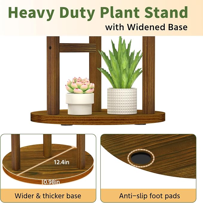 LASZOLA 3 Tiered Wood Plant Stand Indoor Corner, Flower Holder Rack Tall for Multiple Plants, Rustic Planter Shelf Display for Patio Garden Balcony Living Room
