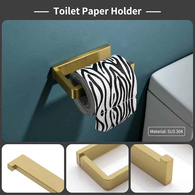 Bathroom Hardware Accessories Set Brushed Gold Towel Bar Set Square Bathroom Accessories Kit 4-Piece Towel Holder Set Stainless Steel Wall Mounted,23.6 Inch Towel Bar