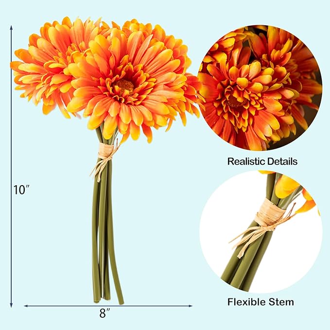 TOPIA Artificial African Daisies Flowers African Daisy Silk Flowers Artificial Gerbera Daisies Pack of 10 (Orange)