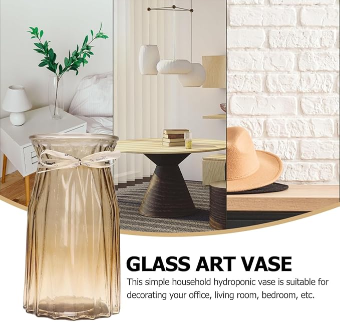 Nordic Style Glass Vase Amber Color Decorative Hydroponic Flower Bottle Elegant Planter Pot for Home Office Festival Display