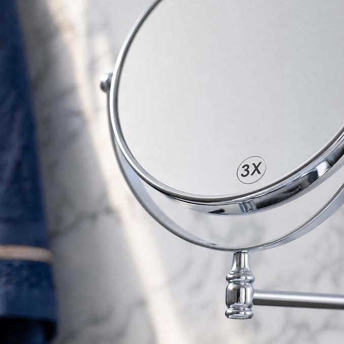 7Trees 8-Inch Retro Bathroom Folding Wall Mount Make-Up Mirror Flip Telescopic Beauty Mirror (Chrome)