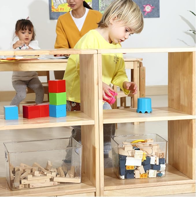 4-Compartment Storage Bookcase Montessori Shelf Organizer for Kids,Preschool Classroom&Home Toddler Cabinet Furniture for Playroom/Daycare/Nursery/Kindergarten(4-Cubby Cabinet)