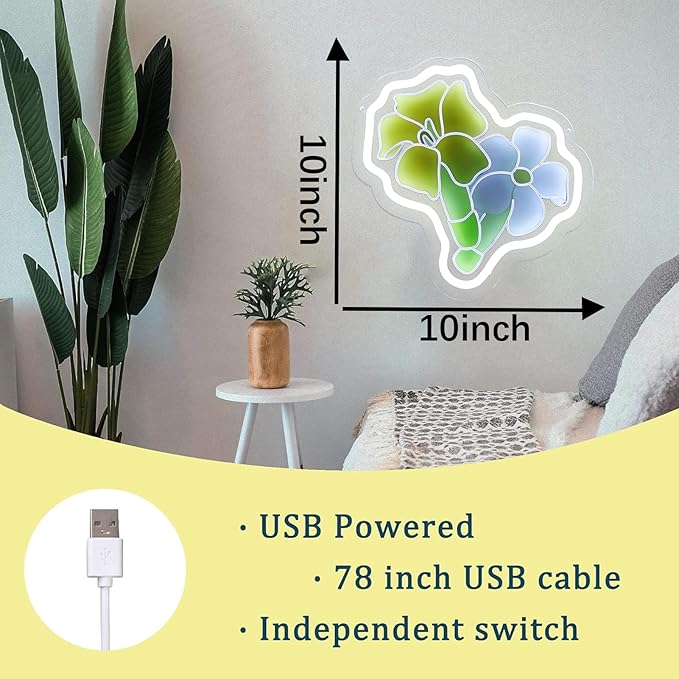 Flower Neon Sign for Wall Decor, Flower LED Signs With Dimmable Switch Neon Night Light for Bedroom Wall Decor Flowers Shop Decor Signs for Living Room Party Decoration
