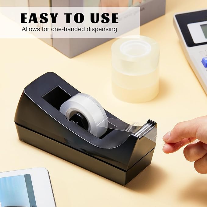 Lanties 3 Pack Desktop Tape Dispensers Non Skid Base for Office Home School (Tape Not Included) (Black)