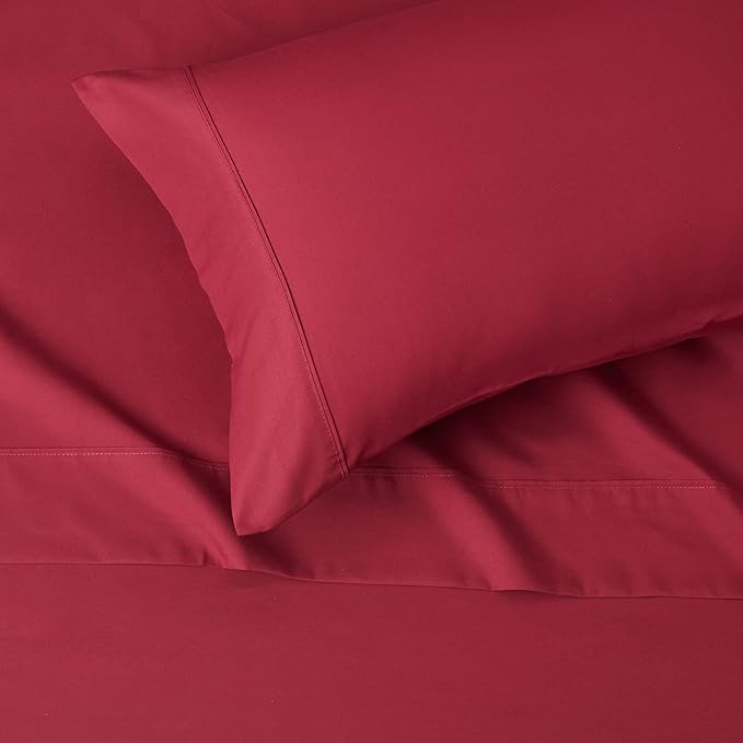 Amazon Basics Lightweight Super Soft Easy Care Wrinkle Free Microfiber 3 Piece Bed Sheet Set with 14-Inch Deep Pockets, Twin, Burgundy, Solid, Kids, Men & Women Bedding