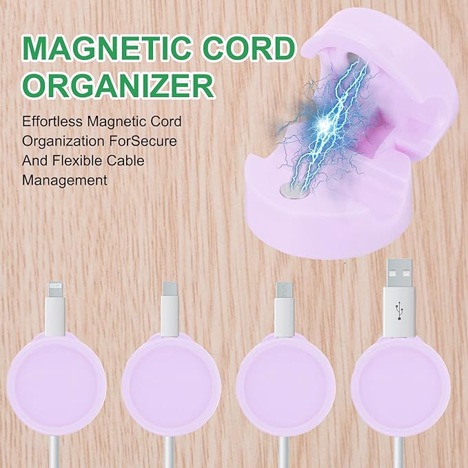 PATIKIL Cable Organizer Holder, 3Pcs Magnetic Spring Desk Cable Management Clips Adhesive Cord Keeper for Office Desktop Wall, Purple/Blue/Orange
