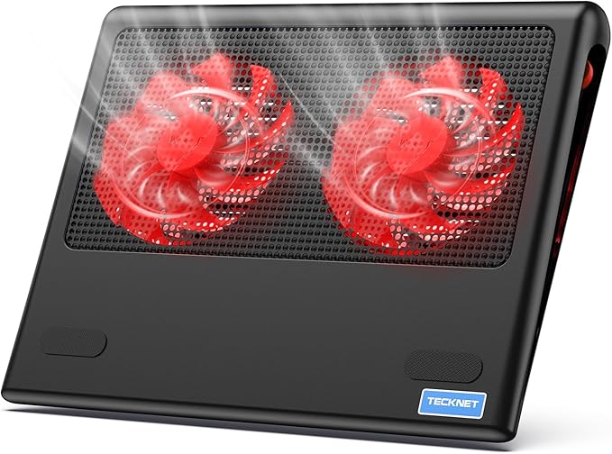 TECKNET Laptop Cooling Pad - 12"-15.6" Laptop Cooler, Powerful Cooler and Ultra Quiet for Gaming Laptops Pad, 2 Wind Speed Adjustable, USB A & C Powered Cooler Stand with Laptops Fan LED (Red)