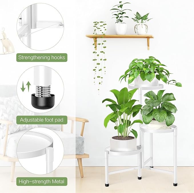 3 Tier Metal Corner Plant Stand Indoor Outdoor, Heightened widened 30 in Tall Multiple Flower Pot Display Holder, Iron Plant Rack Organizer for Living Room Garden Patio Balcony Office White