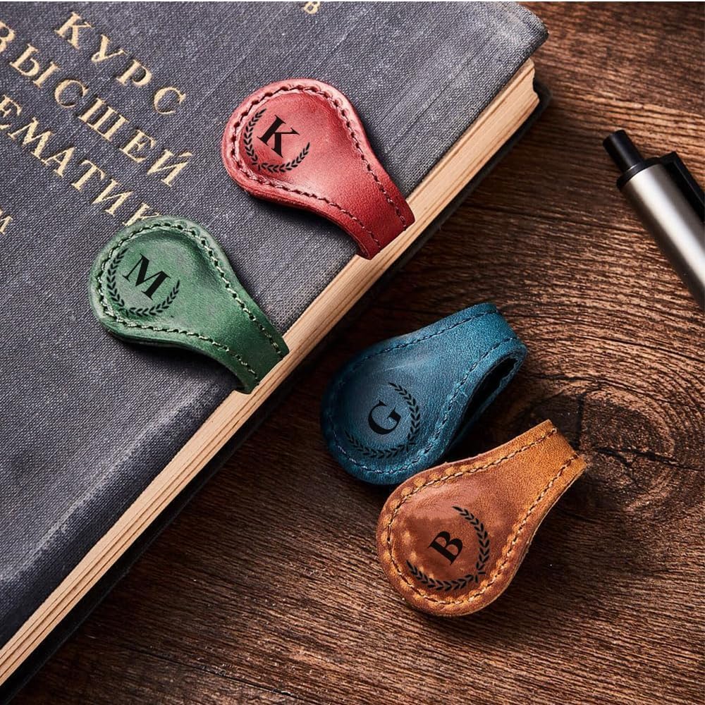 Skiennix Personalized Magnetic Leather Bookmark - Custom Initials, Multi-Functional Design | Cute Gift for Women & Teachers (M, Blue)