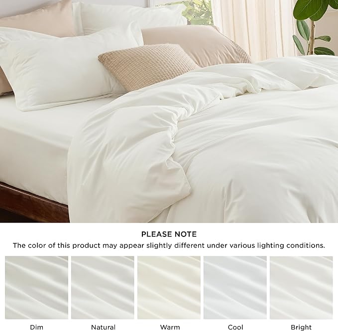 Bedsure Duvet Cover with Fitted Sheet Queen - Deep Pocket, Hotel Luxury Soft Double Brushed Bedding Set with Zipper Closure, 1 Duvet Cover, 1 Fitted Sheet, 2 Pillow Shams, NO Comforter, Ivory White