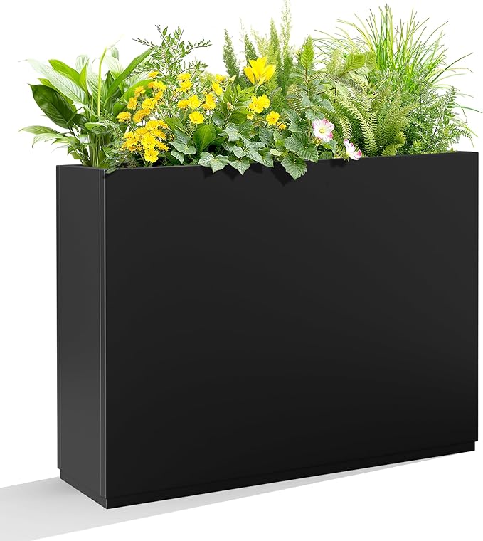 Metal Planter Box Rectangular Planter Box with Drainage Hole, Outdoor Large Planters, All-Weather Use, Rust-Resistance, for Flowers Plants, 35.4" L × 9.1" W × 25.6" H, Black