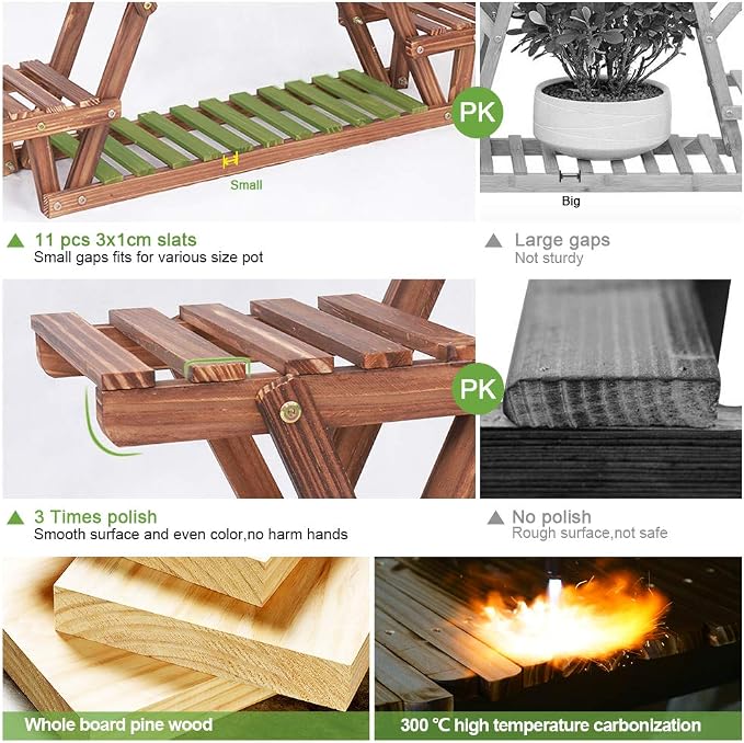 Wood Plant Stand Indoor, 6 Tiered Plant Shelf for Multiple Plants RackTriangle , A Shape Corner Flower Pot Holder for Windowsill Patio Balcony Garden Living Room (Retro,Wooden)