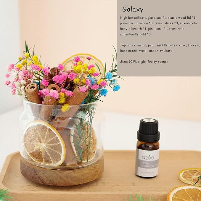 DIY Dried Flower Aromatherapy Kit with Natural Plant Essential Oils, Naturally Dried Flowers and Herbs Ornaments for DIY Flower Craft, Vintage Holiday Decor, Christmas (#E)