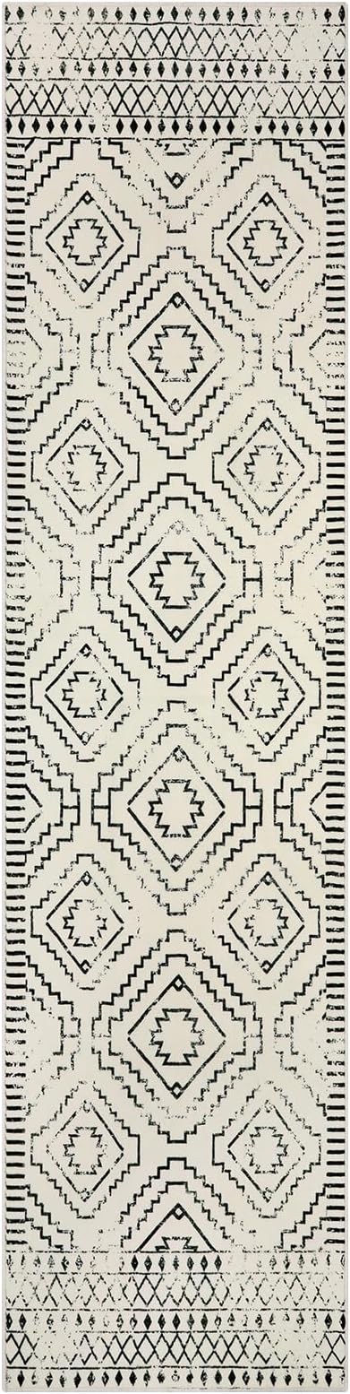 Wonnitar Moroccan Runner Rugs for Hallway 2'6"x10', Washable Non-Slip Extra Long Rug Runner Carpet for Kitchen, Boho Low Pile Throw Mat for Laundry Room Bedroom Bathroom (Beige,2'6"x10')