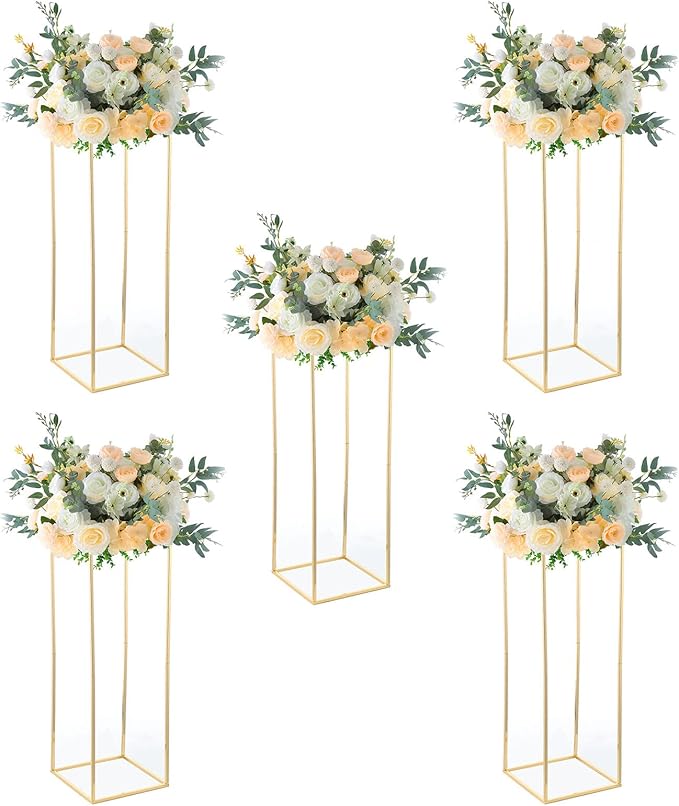 31.5inch Wedding Centerpieces for Tables,5pcs Gold Centerpieces,Tall Column Geometric Floral Vase for Birthday Party Event Table Decoration