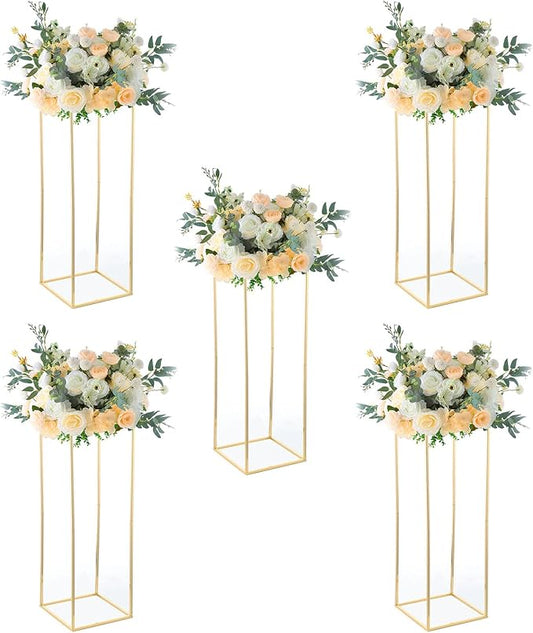 31.5inch Wedding Centerpieces for Tables,5pcs Gold Centerpieces,Tall Column Geometric Floral Vase for Birthday Party Event Table Decoration