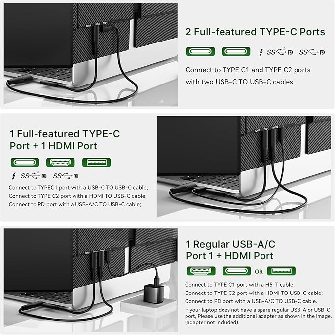 14" Triple Laptop Screen Extender, Ultra-Thin Lightweight FHD 1080P IPS Laptop Monitor Extender Portable, Extended Screen for Laptops 13-17.3" Compatible with Wins Mac Chrome Dex Phone Travel Work