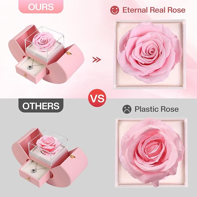 Preserved Real Pink Rose with I Love You Necklace 100 Languages, Gifts for Girlfriend, Women, Mom, Wife, Gifts Idea on Christmas, Valentine's Day, Mother's Day, Birthday, Anniversary, Thanksgiving