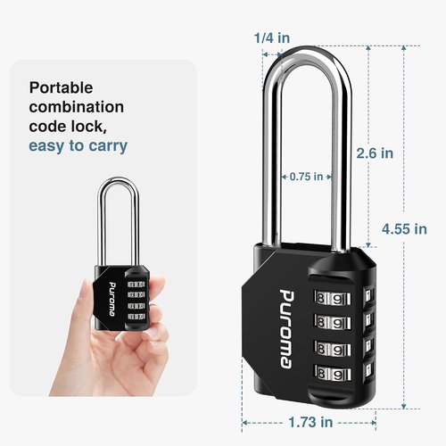 Puroma 4-Digit Waterproof Combination Padlock - 2 Pack of 2.6 Inch Long Shackles | Ideal for Lockers, Gates, and Toolboxes (Black)