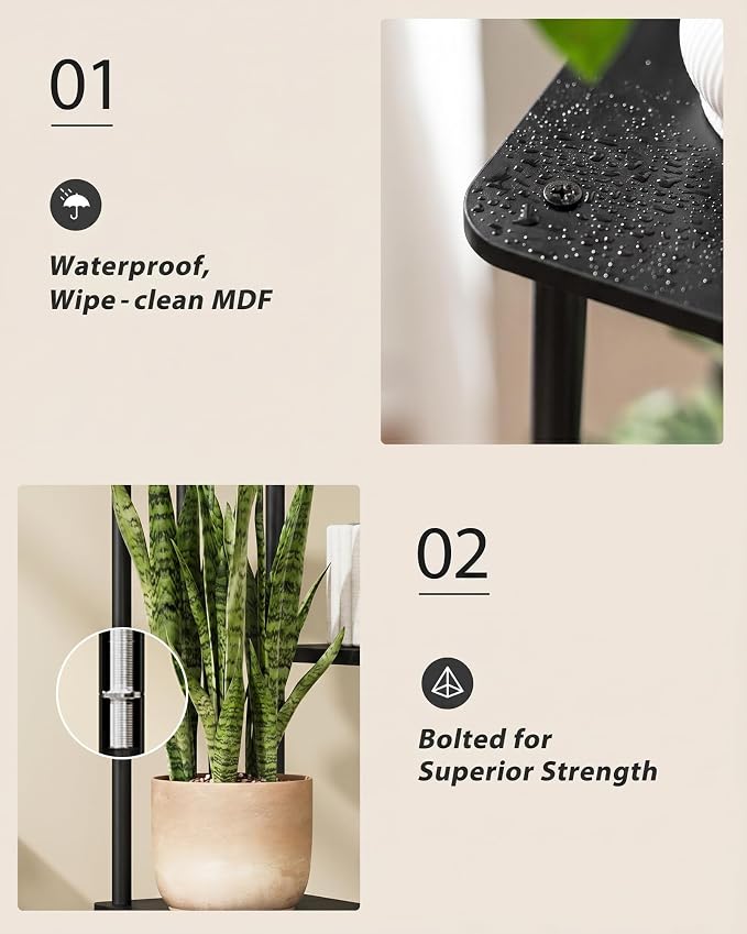 GENTINGBRO Tall Plant Stand Indoor 5 Tiered Plant Shelf for Multiple Plants Coner Shelf Stand Wood Plant Stand Metal Shelving for Living Room Bedroom Balcony Patio Black