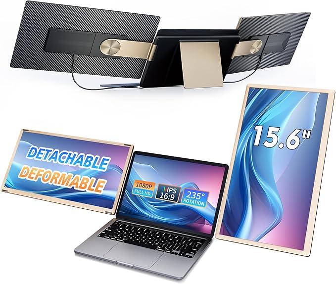 LivElect-m 15.6" Triple Laptop Screen Extender, FHD 1080P IPS Laptop Monitor Extender, Detachable Screen Travel Monitor Laptops with Speakers, Plug&Play, Compatible with Mac/Android/Win