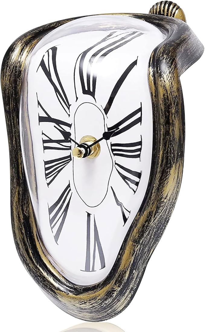 Melting Shelf Clock - Art Decor Salvador Dali Surreal Dripping, 8x4 in Matte Black Gold Anti-Fingerprint Shelf & Desk Gift