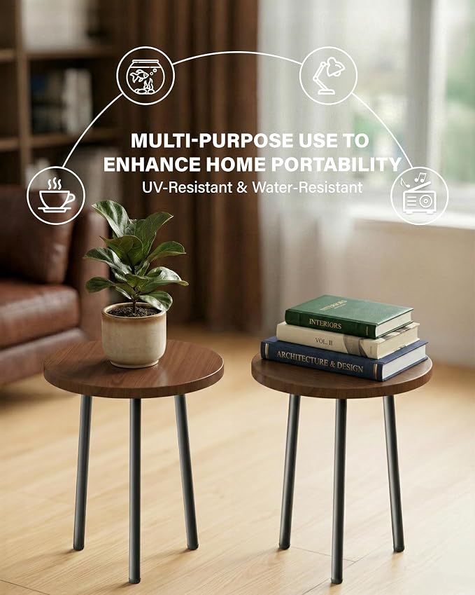 Plant Stand Indoor 14'': Indoor Plant Stand 2 Pack Metal Plant Table - Wood Plant Stool Outdoor Small Round Side End Table Mid Century Modern Decor - Home Decor