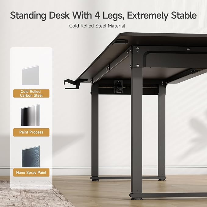ONBRILL Standing Desk, 71x32 Inches Rectangle Stand Up Desk with 4 Legs, Dual Motor and Memory Controller, Adjustable Height from 28-46 Inches for Home and Computer Workstation, Black