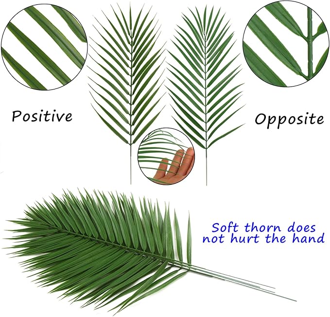 CCINEE 16 PCS Artificial Palm Leaves, Faux Large Palm Fronds Fake Tropical Plant Simulation Safari Leaves with Stems for Home Hawaiian Luau Party Jungle Beach Theme Party Decoration