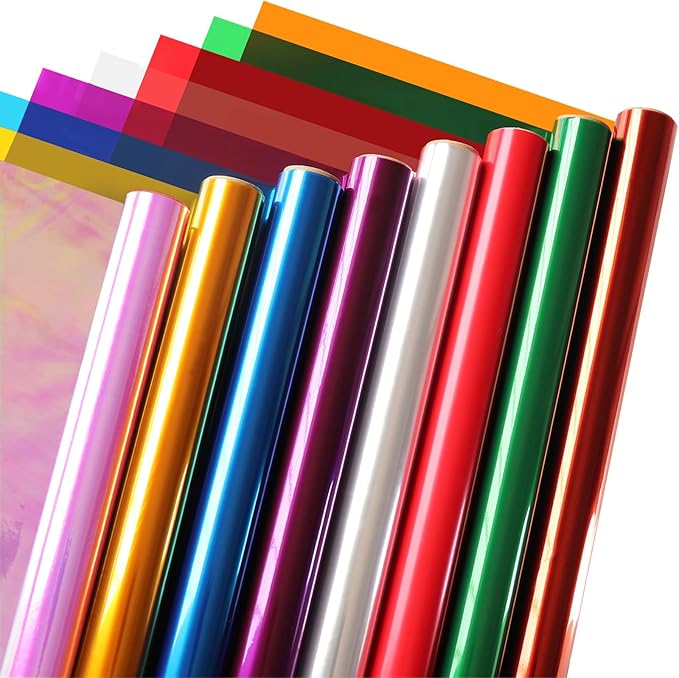 SYOGUA 8 Rolls Colored Cellophane Wrap, Extra Wide (34 in x 10 ft x 8 Colors) Cellophane Roll Transparent Color Cellophane Paper for Gift Baskets, Gift Wrapping, DIY Craft, Christmas Decoration
