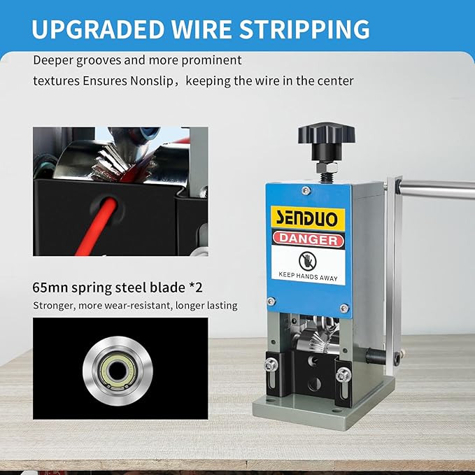 Manual Wire Stripping Machine Speed 50FT/MIN Wire Stripper Machine Wire Gauge Range 0.06-1inch Portable Copper Wire Peeler Machine Two Blades Included for Scrap Copper Wire Cable Stripping