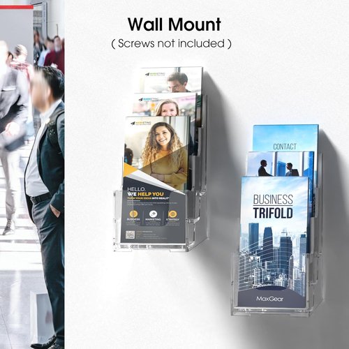MaxGear Acrylic Brochure Holder - 3-Tier Clear Literature Display Stand | 4-Inch Wide, 2-Pack for Office or Home Use