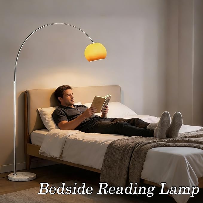 MIXL-Arc Floor Lamp with Glass Lampshade,Orange Living Room Floor Lamp,Adjustable Height Reading Standing Lamps.Mid Century Modern Standing Light for Bedroom and Couch
