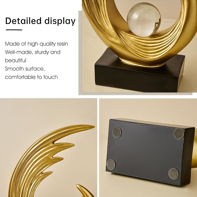 FJS Gold Modern Art Statue Decor, Coffee Table Bookshelf Shelf Decor Accents, Abstract Feather Sculpture Decorations for Dining Room Living Room Office