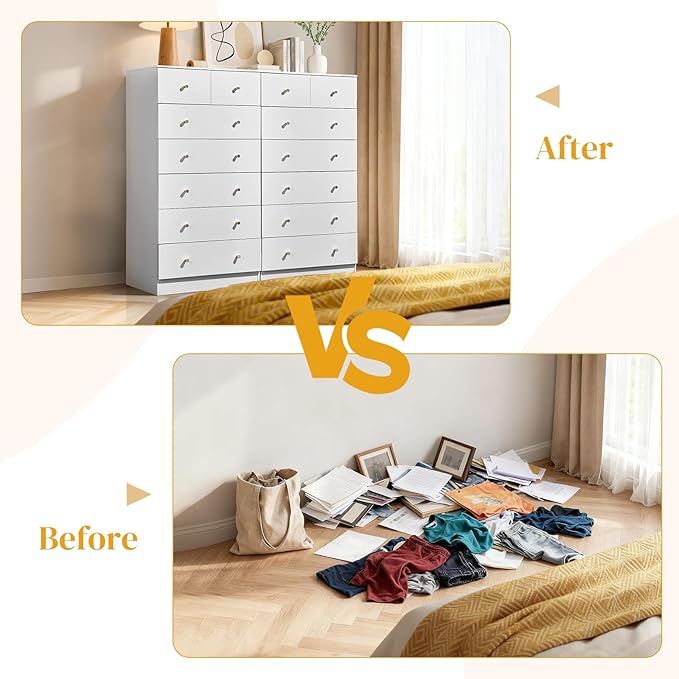 Karl home White 7 Drawer Dresser for Bedroom, Tall Dresser Chest of Drawers, Rustic Wood Bedroom Dressers Clothes Organizer, Anti-Tipping Device, Rose Gold Metal Handle, Living Room, Entryway, Office
