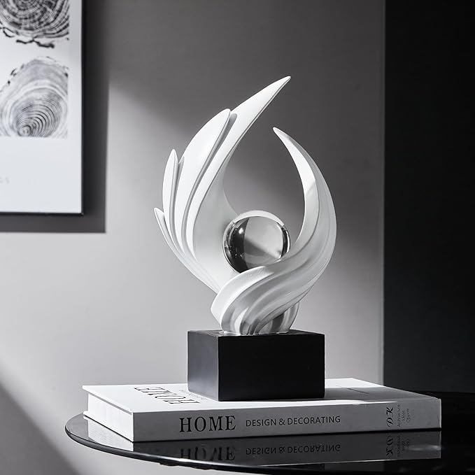FJS Modern White Statue Table Decor for Living Room, Abstract Art Table Decor Accents, Resin Sculptures Home Decorations for Bookshelf TV Stand Living Room Dining Room Office