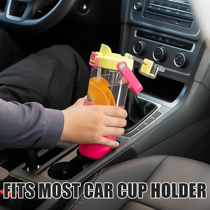 Glass Tumbler with Carry Handle, Clear Glass Water Bottle with Leakproof Lid, Spout Lid&Straw, BPA-Free, 32 oz, Bright Pink