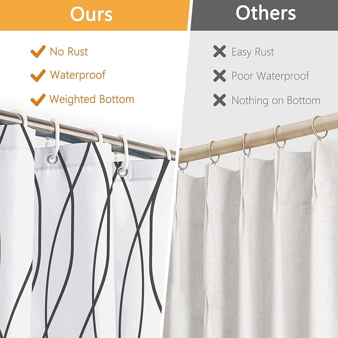 Grey and White Striped Shower Curtain, Abstract Geometric Modern Minimalist Shower Curtains for Bathroom with Hooks, Hotel Style Waterproof Fabric Shower Curtain Set, Weighted Hem, 72x72 Inch