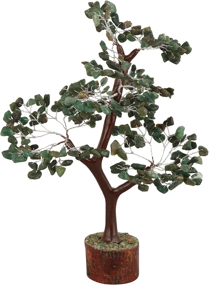 Healing Crystal Money Trees Feng Shui Gift Handmade Reiki Crystals & Stone Home Office Table Décor Good Luck Throat Chakras (Green Aventurine Silver Wire)