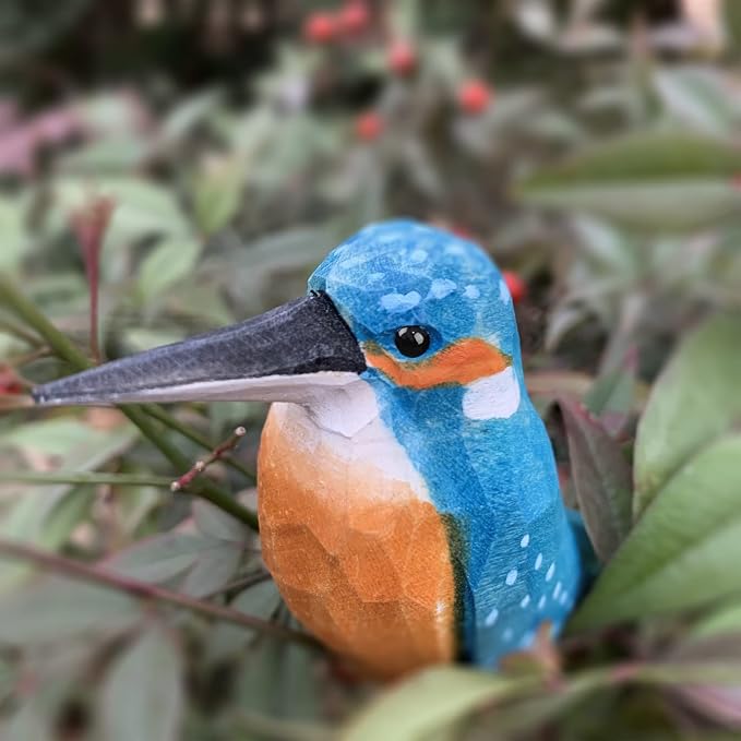 Bird Figurines Hand Carved Painted Wooden Statues for Home Decor, Gift for Bird Lovers,Housewarming, Birthday, Christmas, Anniversaries (NO.15-European Kingfisher)