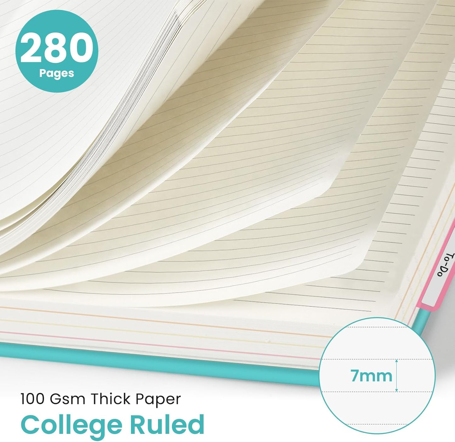 Skiennix Hardcover Spiral Journal - 5 Subject Notebook with Removable Dividers & Tabs | Aquamarine, 280 Pages, A4 College Ruled
