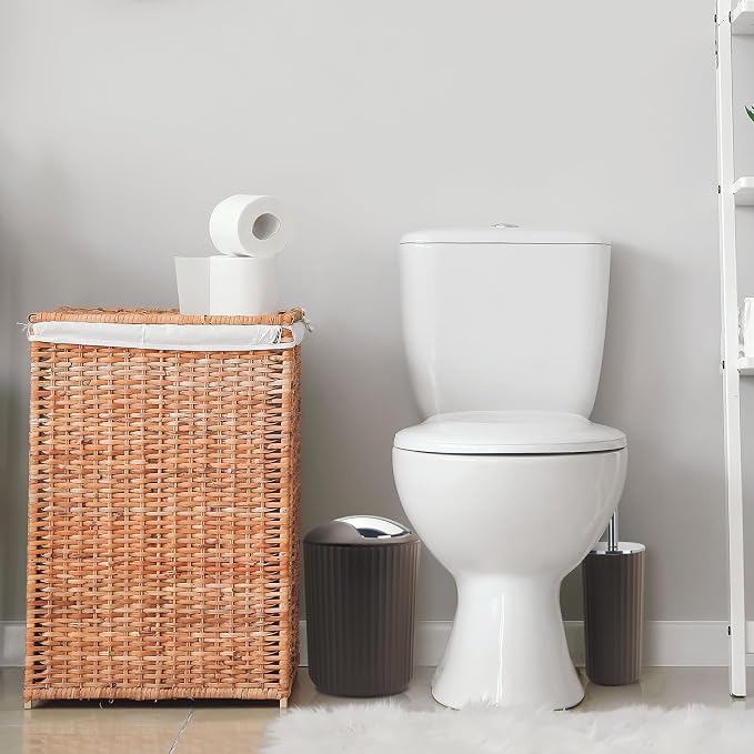 Bathroom Accessory Set - 10 Piece Brown Bathroom Accessories Set with Trash Can, Toothbrush Holder and Cup, Soap Dispenser, Soap Dish, Toilet Brush Holder, Vanity Tray, Qtip Holder, Tissue Box Cover