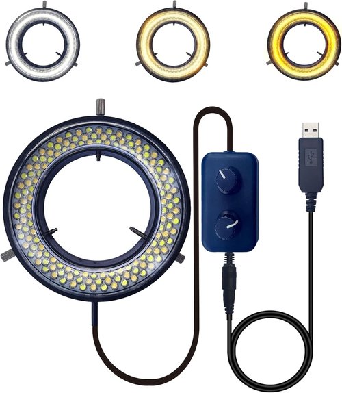 Regine Switzerland LED Ring Light Illuminator - USB 5V, 144 Adjustable Color Temperature, 4 Zone RGB for Microscopes